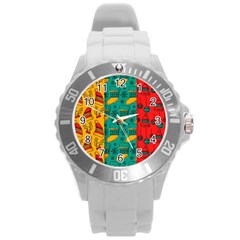 Hand Drawn Christmas Pattern Collection Pattern Round Plastic Sport Watch (l) by Vaneshart