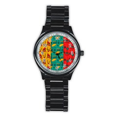 Hand Drawn Christmas Pattern Collection Pattern Stainless Steel Round Watch by Vaneshart