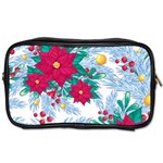 Seamless Winter Pattern With Poinsettia Red Berries Christmas Tree Branches Golden Balls Toiletries Bag (One Side) Front