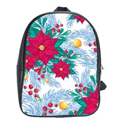 Seamless Winter Pattern With Poinsettia Red Berries Christmas Tree Branches Golden Balls School Bag (xl)