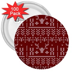 Beautiful Knitted Christmas Pattern Red 3  Buttons (100 Pack) 