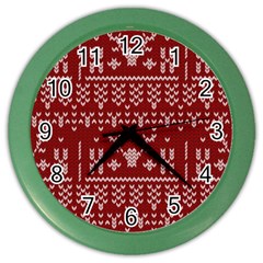 Beautiful Knitted Christmas Pattern Red Color Wall Clock by Vaneshart