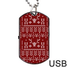 Beautiful Knitted Christmas Pattern Red Dog Tag Usb Flash (two Sides)