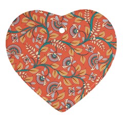 Coral Floral Paisley Heart Ornament (two Sides) by mccallacoulture