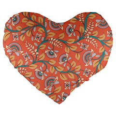 Coral Floral Paisley Large 19  Premium Heart Shape Cushions by mccallacoulture