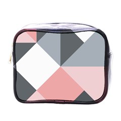 Pink, Gray, And White Geometric Mini Toiletries Bag (one Side)