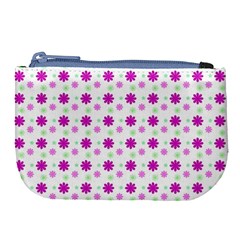 Background Flowers Multicolor Purple Large Coin Purse