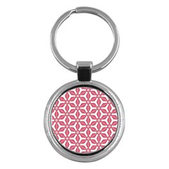 White Red Flowers Texture Key Chain (round) by HermanTelo