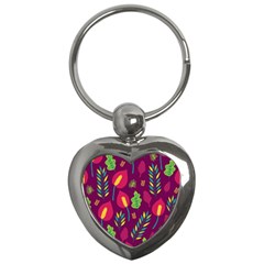 Tropical Flowers On Deep Magenta Key Chain (heart) by mccallacoulture
