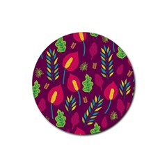 Tropical Flowers On Deep Magenta Rubber Round Coaster (4 Pack)  by mccallacoulture