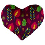 Tropical Flowers on Deep Magenta Large 19  Premium Heart Shape Cushions Back