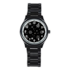 Christmas Snowflake Seamless Pattern With Tiled Falling Snow Stainless Steel Round Watch