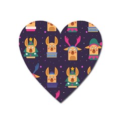 Funny Christmas Pattern With Reindeers Heart Magnet by Vaneshart