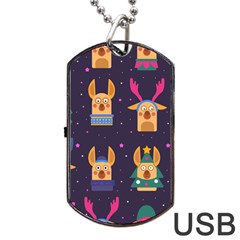 Funny Christmas Pattern With Reindeers Dog Tag Usb Flash (one Side)