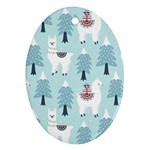 Christmas Tree Cute Lama With Gift Boxes Seamless Pattern Oval Ornament (Two Sides) Back