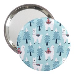 Christmas Tree Cute Lama With Gift Boxes Seamless Pattern 3  Handbag Mirrors