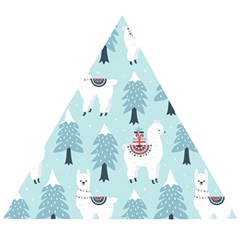 Christmas Tree Cute Lama With Gift Boxes Seamless Pattern Wooden Puzzle Triangle by Vaneshart