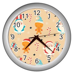 Funny Christmas Pattern Background Wall Clock (silver) by Vaneshart