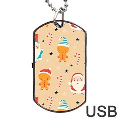 Funny Christmas Pattern Background Dog Tag Usb Flash (one Side)