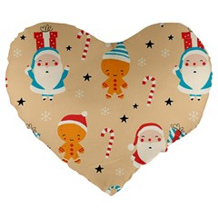 Funny Christmas Pattern Background Large 19  Premium Heart Shape Cushions