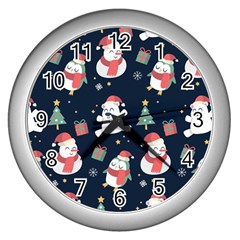 Colourful Funny Christmas Pattern Wall Clock (silver) by Vaneshart
