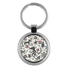 Hand Drawn Pattern Christmas Key Chain (round)