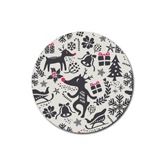 Hand Drawn Pattern Christmas Rubber Round Coaster (4 Pack) 