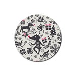 Hand Drawn Pattern Christmas Rubber Round Coaster (4 pack)  Front