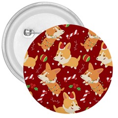 Colorful Funny Christmas Pattern Dog Puppy 3  Buttons