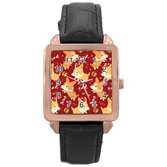 Colorful Funny Christmas Pattern Dog Puppy Rose Gold Leather Watch 