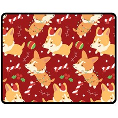 Colorful Funny Christmas Pattern Dog Puppy Double Sided Fleece Blanket (medium) 