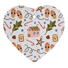 Colorful Seamless Pattern With Traditional Winter Elements Christmas Hygge Style Ornament (heart)