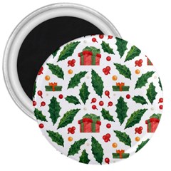 Christmas Seamless Pattern With Holly Red Gift Box 3  Magnets by Vaneshart