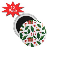 Christmas Seamless Pattern With Holly Red Gift Box 1 75  Magnets (10 Pack) 