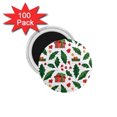 Christmas Seamless Pattern With Holly Red Gift Box 1 75  Magnets (100 Pack) 