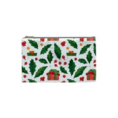 Christmas Seamless Pattern With Holly Red Gift Box Cosmetic Bag (small) by Vaneshart