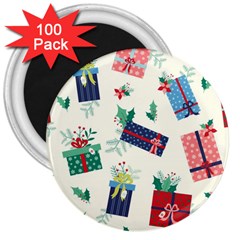 Christmas Gifts Pattern With Flowers Leaves 3  Magnets (100 Pack)