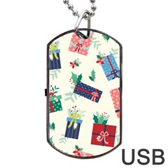 Christmas Gifts Pattern With Flowers Leaves Dog Tag Usb Flash (two Sides)