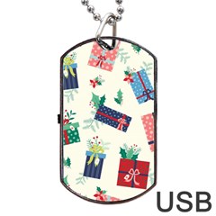 Christmas Gifts Pattern With Flowers Leaves Dog Tag Usb Flash (one Side)