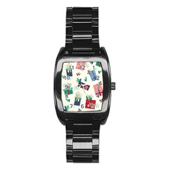 Christmas Gifts Pattern With Flowers Leaves Stainless Steel Barrel Watch by Vaneshart