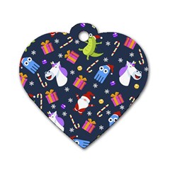 Colorful Funny Christmas Pattern Dog Tag Heart (two Sides)
