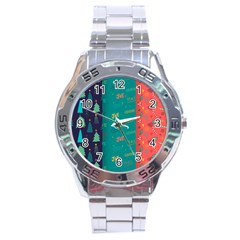 Hand Drawn Christmas Pattern Collection Stainless Steel Analogue Watch