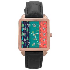 Hand Drawn Christmas Pattern Collection Rose Gold Leather Watch  by Vaneshart