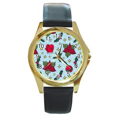 Colorful Funny Christmas Pattern Round Gold Metal Watch