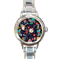 Colorful Funny Christmas Pattern Round Italian Charm Watch