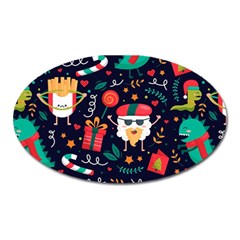 Colorful Funny Christmas Pattern Oval Magnet by Vaneshart