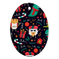 Colorful Funny Christmas Pattern Oval Ornament (two Sides) by Vaneshart