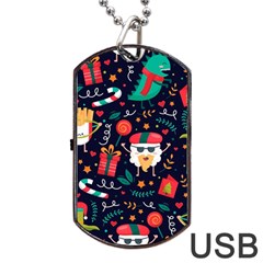 Colorful Funny Christmas Pattern Dog Tag Usb Flash (one Side)