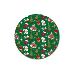 Colorful Funny Christmas Pattern Green Magnet 3  (round) by Vaneshart