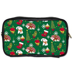 Colorful Funny Christmas Pattern Green Toiletries Bag (two Sides) by Vaneshart